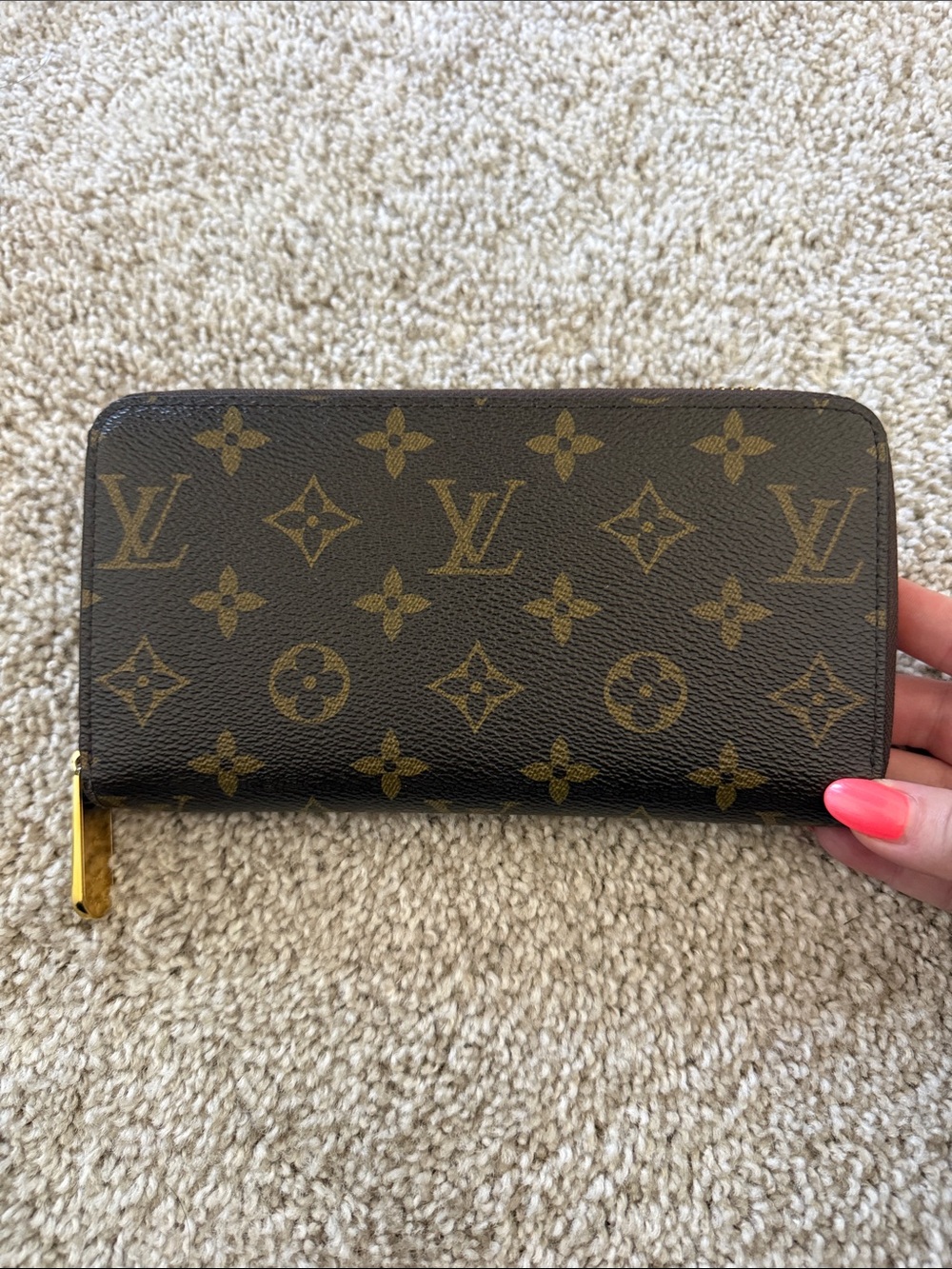 Authentic Louis Vuitton Monogram Zippy Wallet - Brown and Gold Hardware